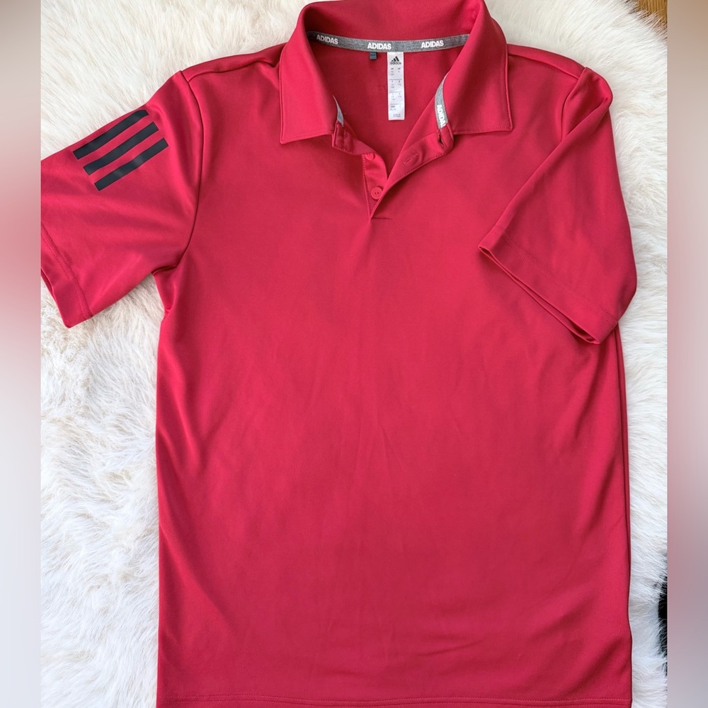 Adidas Golf Kids 3-Stripes Polo Shirt Red Kids Unisex Size XL 15-16 year